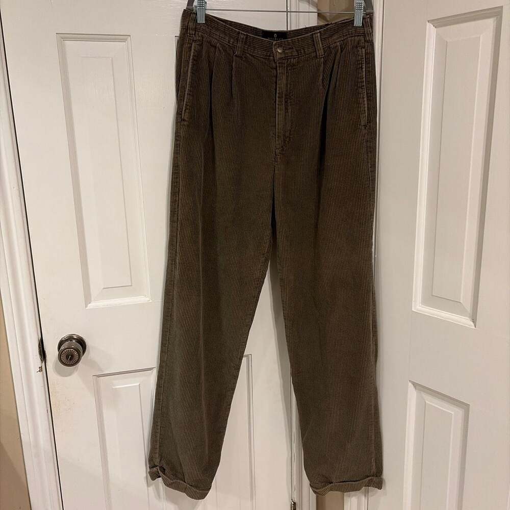 Bill Blass Black Label Casuals Brown Corduroy Pleated Pants 34W x 34L